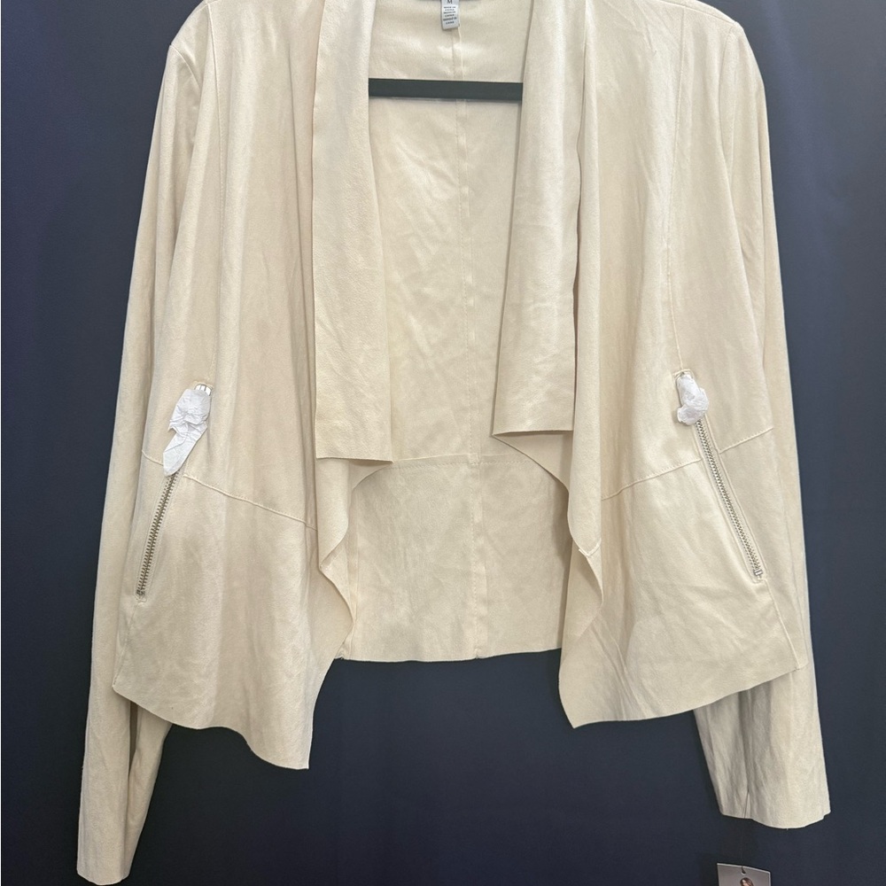NWT Sofia Vergara Ivory Drapey Moto Jacket Women’s M Open Front Soft All Seasons